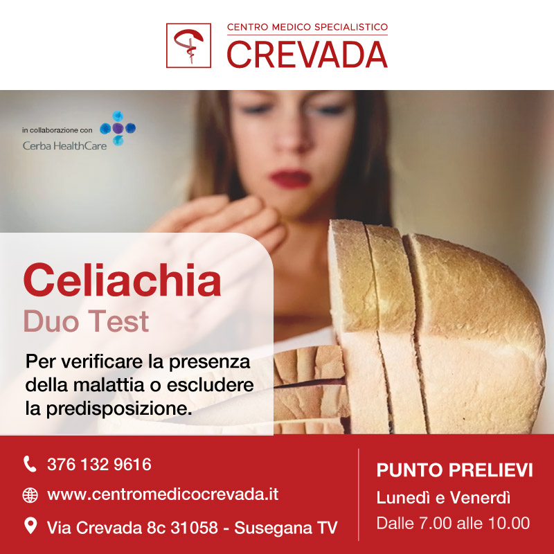 Check up celiachia Centro medico Crevada punto prelievi analisi del sangue pacchetto cerba healthcare